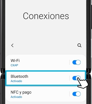 Captura de pantalla que muestra cómo reactivar el Bluetooth