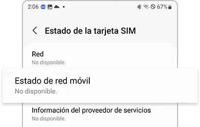 Se muestra No disponible en Estado de la red móvil