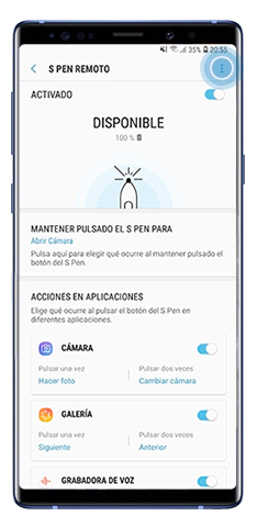 Pulse más en el menú control remoto S Pen