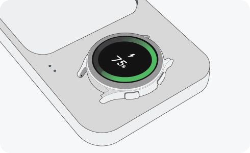 Galaxy Watch без ремешка заряжается от беспроводного зарядного устройства Samsung.