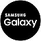 Qora fonda oq matnda yozilgan Samsung Galaxy logotipi.