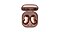 Ochiq zaryadlovchi gʻilofga joylashtirilgan Mystic Bronze jufti Galaxy Buds Live ning yuqoridan koʻrinishi.