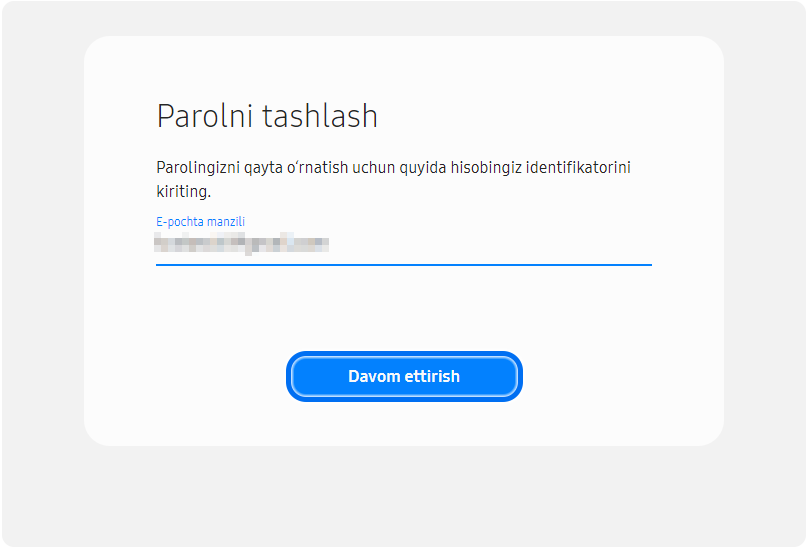 Elektron pochta manzilingizni kiriting va "Parolni tiklash" tugmasini bosing