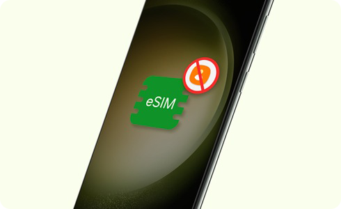 eSIM logosi yonida kontaktlar logosi o'chirilgan Galaxy telefoni