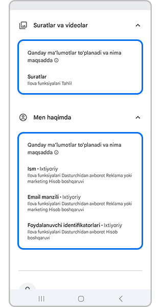 Sizga nima uchun kerakligini tushuntiradigan ruxsatnomalar ro'yxati
