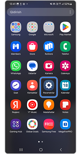 Smartfon ekrani, sozlamalarga kiring