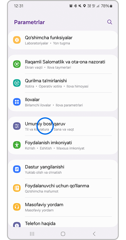 Parametrlarni > Umumiy boshqaruv