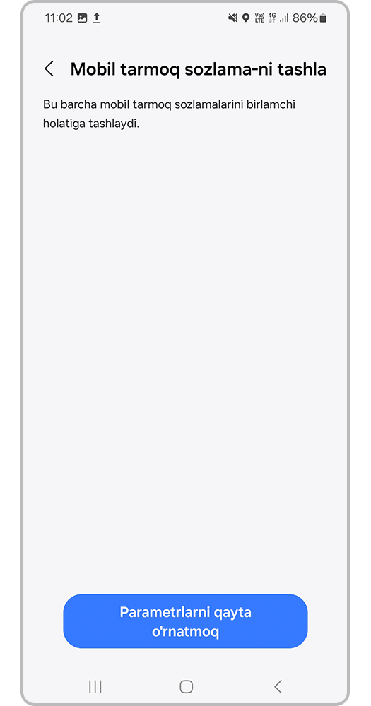 Smartfon ekrani, Sozlamalarni tiklash tugmasini bosing