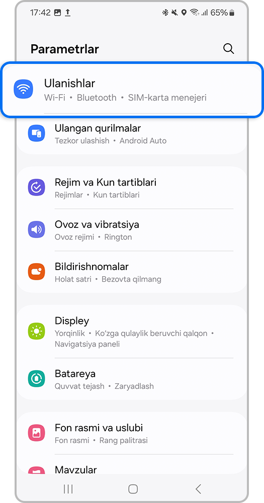 Smartfon ekrani, asosiy Sozlamalar