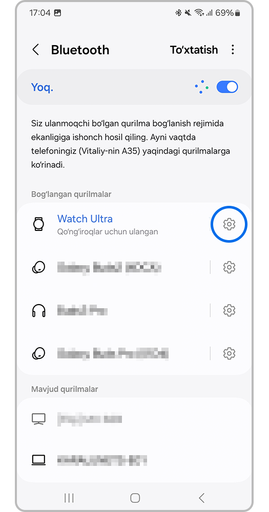 Smartfon ekrani, Bluetooth qurilmasiga o'ting