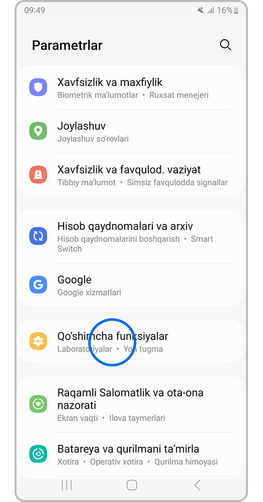 "Qo'shimcha sozlamalar" bo'limiga o'ting