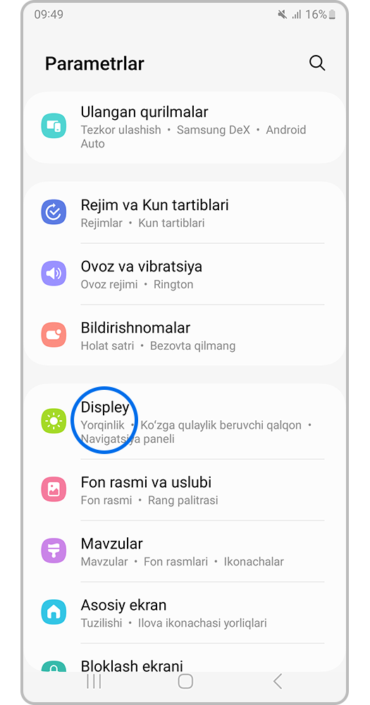 Displey bo'limiga o'ting