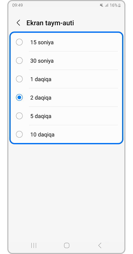 Kerakli ekran kutish vaqtini o'rnating