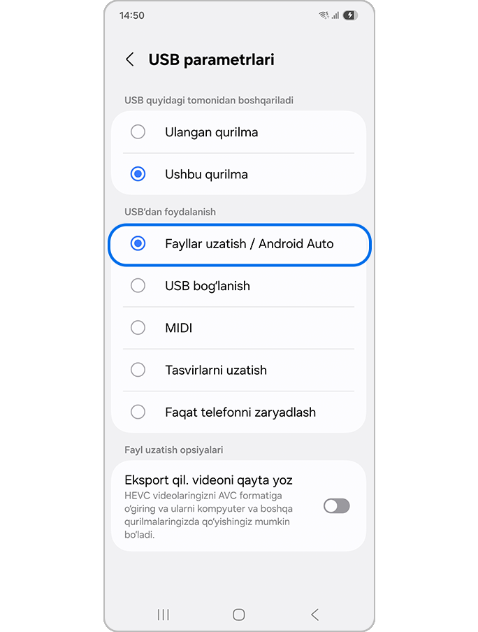 Fayl uzatishni tanlash