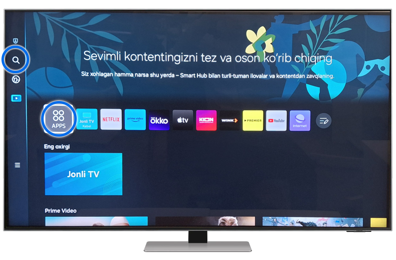 Televizorning asosiy menyusida izlash