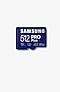 Một thẻ nhớ microSD PRO Plus ở mặt trước màu xanh lam.
