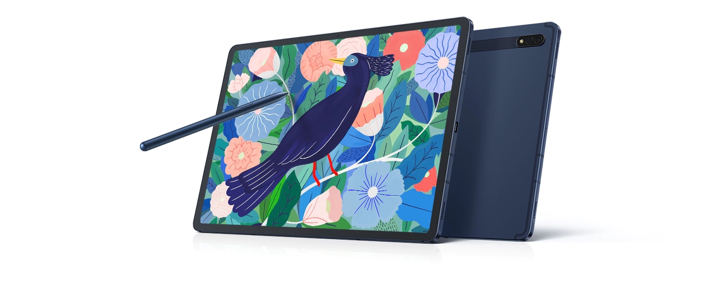 Galaxy Tab S7+ in Mystic Black with the BookCover Keyboard and S Pen