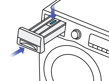 lắp lại hộp đựng chất giặt tẩy vào ngăn kéo