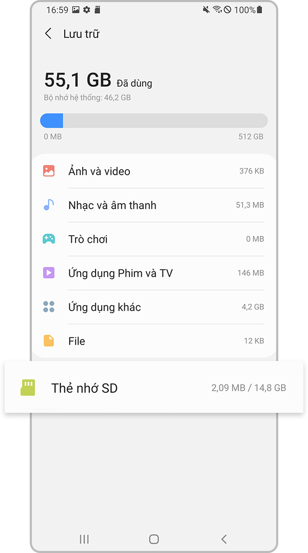 Chọn cài đặt thẻ SD