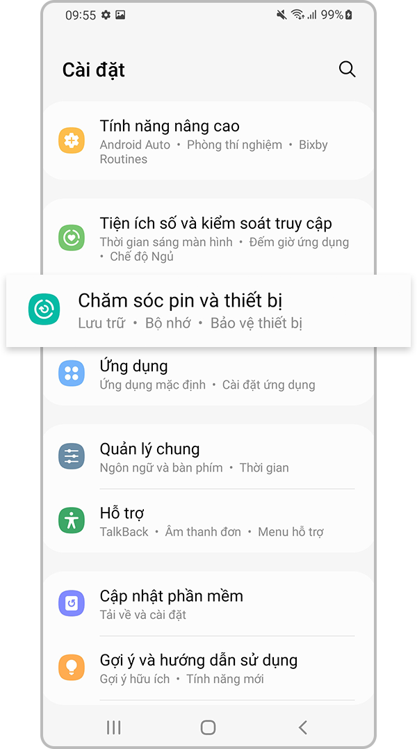 Cài đặt Pin và chăm sóc thiết bị