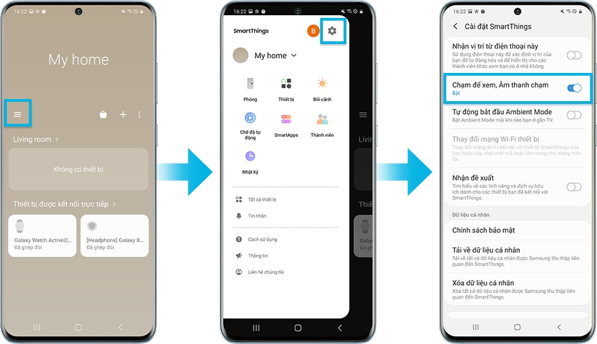 smartthings app screen to set tap view