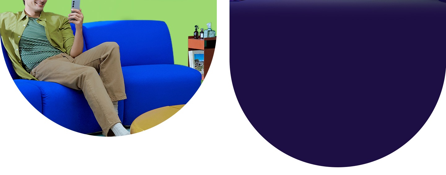 A woman sleeps with a Galaxy Watch on her wrist. A close-up of its screen is circled by a colored line, which then connects to the WindFree AC above with a dotted line. The screen reads: Sleep. Analyzing your sleep. Tap to see the results. A white airflow animation indicates the AC is on.