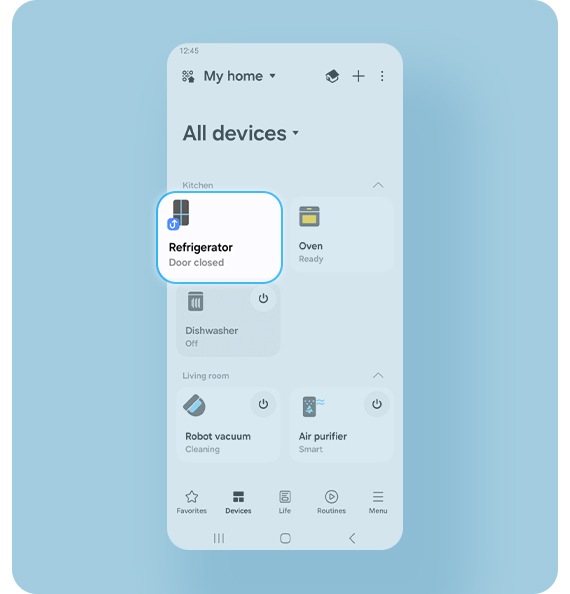 There is the Smart Home app, where the Smart Forward Upgrade icon indicates that the refrigerator is ready for updates.