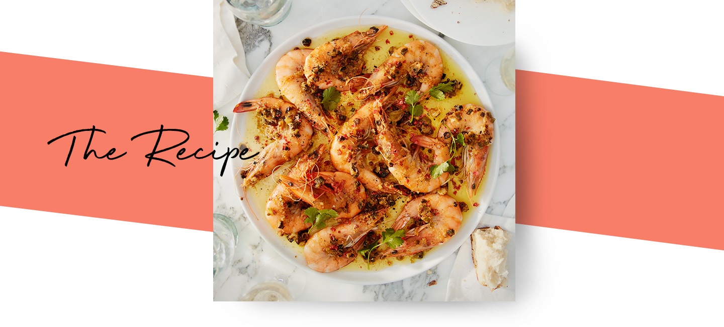 steamed prawns,fried eggs the recipe: steamed and buttered king prawns with roughly