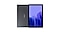 A rearview and front-facing view of a grey Galaxy Tab A7 with various blue shapes on display.