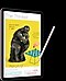 A black Galaxy Tab S6 Lite with an image of "The Thinker" statue and a chess set next to it on-screen, being drawn with a pink S Pen. There is text underneath the image with a sentence highlighted in blue and other terms annotated in red.
