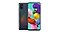 Front and rear view of dark grey Galaxy A51 smartphone overlaying each other from side to side