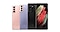 Back views of a Galaxy S21 5G in Phantom Pink and S21+ 5G in Phantom Violet, and front and back views of a Galaxy S21 Ultra 5G in Phantom Black.