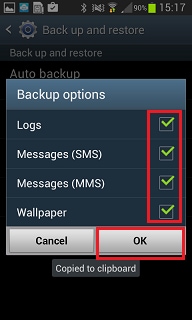 Select which data to backup