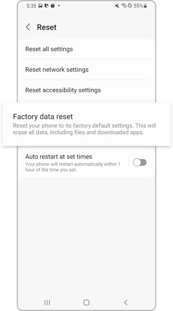 Select Factory data reset