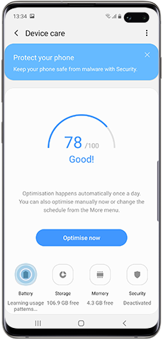 Android 9.0, Changed settings and features in Device care