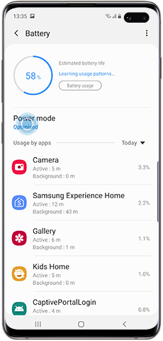 Android 9.0, Changed settings and features in Device care, Power mode