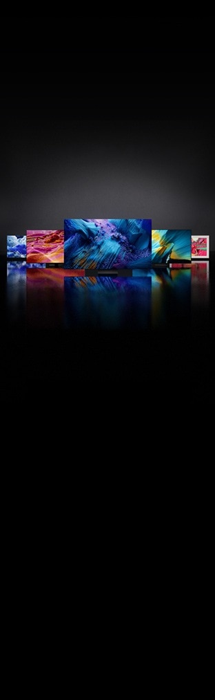 Five different Samsung Vision AI TVs are shown with different backgrounds.