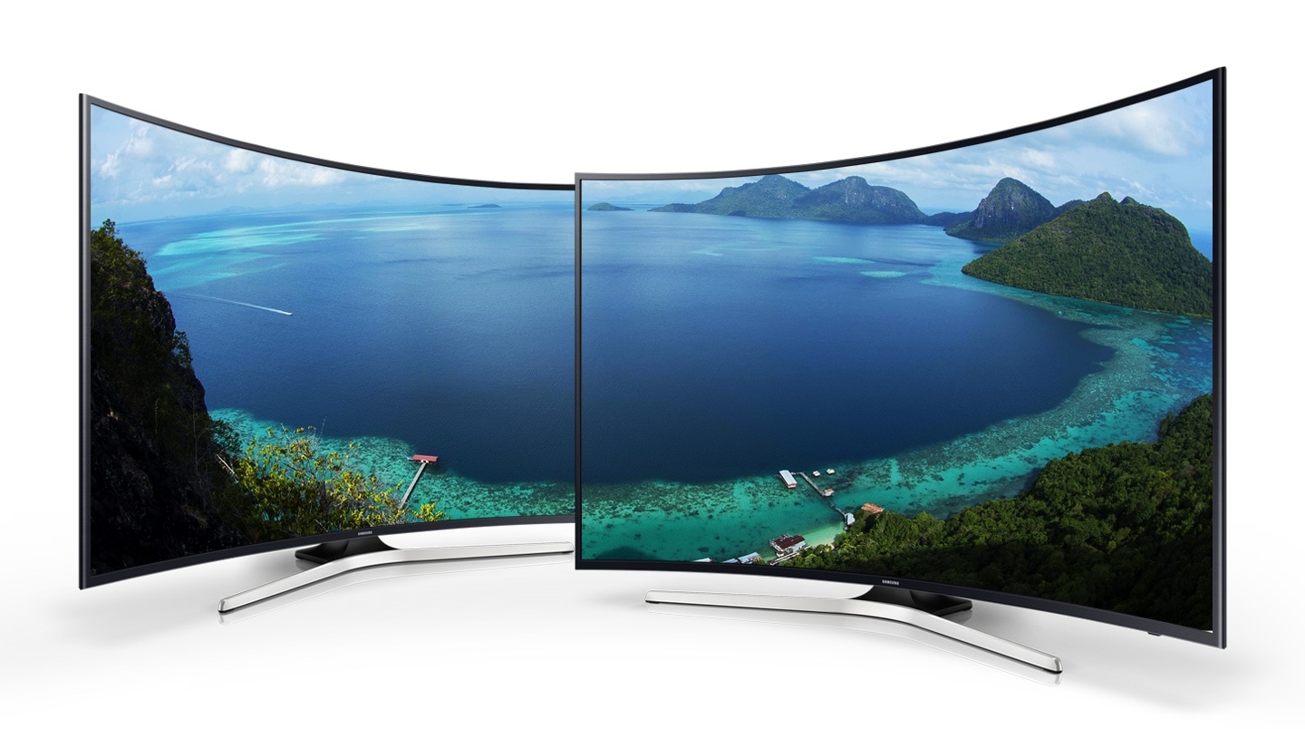 Impressive landscape view on two Samsung TVs with curved design