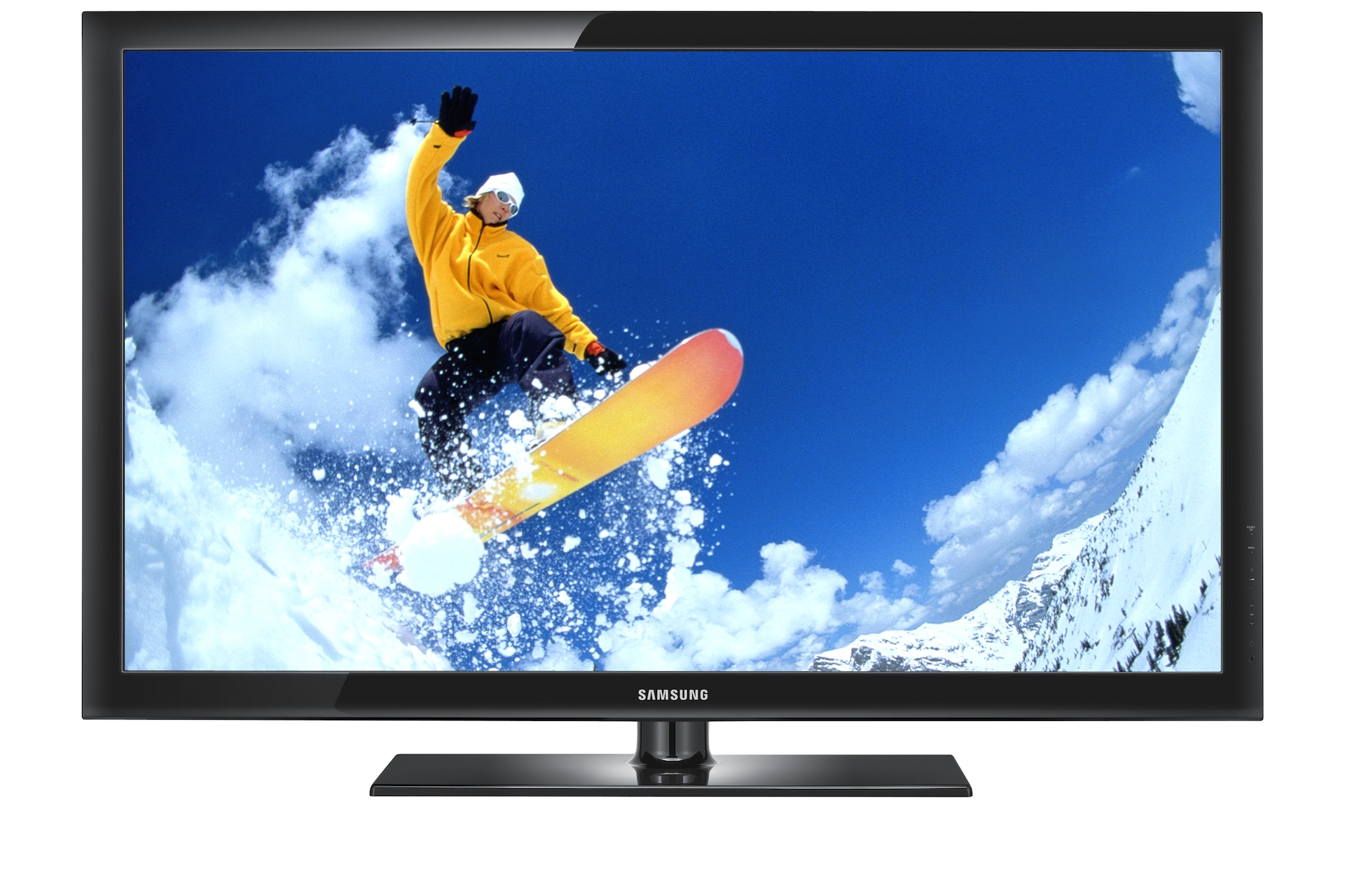 Pantalla tv. sistema de video multimedia de plasma con consola y altavoz de  sonido monitor digital realista