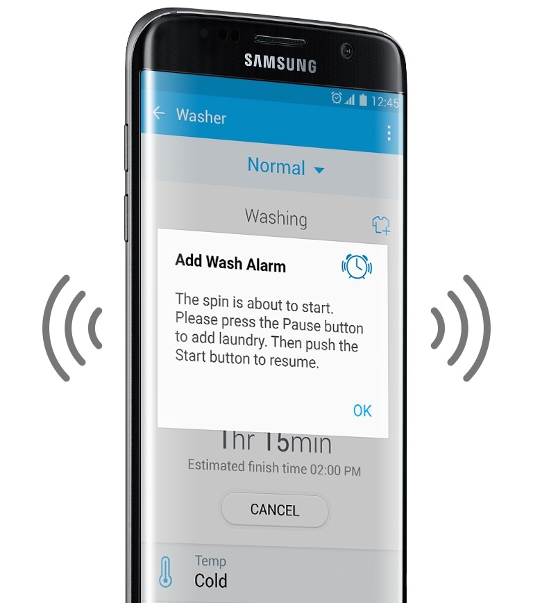 Liikuv pilt häiret andvast nutitelefonist, mis selgitab Smart Control AddWash™'i teavituse olemust