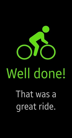 Display screenshot of Auto tracking mode’s message on Gear Fit2 when cycling session has ended