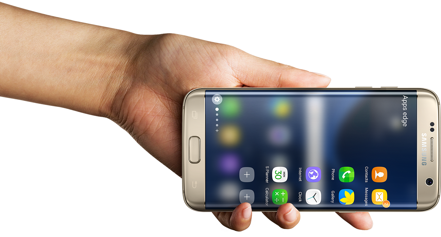 Galaxy S7 edge در دست در جهت افقی