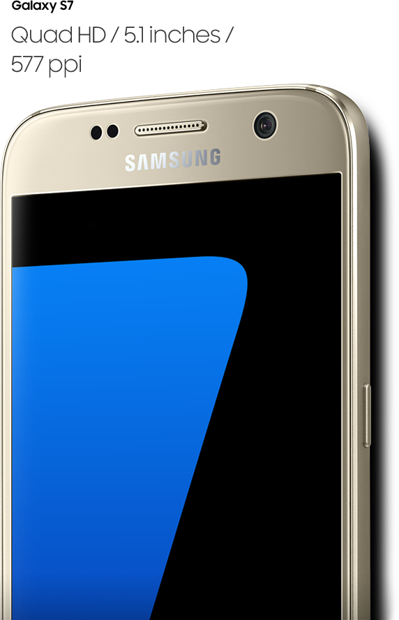 تصویری پرسپکتیو از زاویه سمت راست Galaxy S7 - کواد اچ‌دی / 5.1 اینچ / 577 ppi