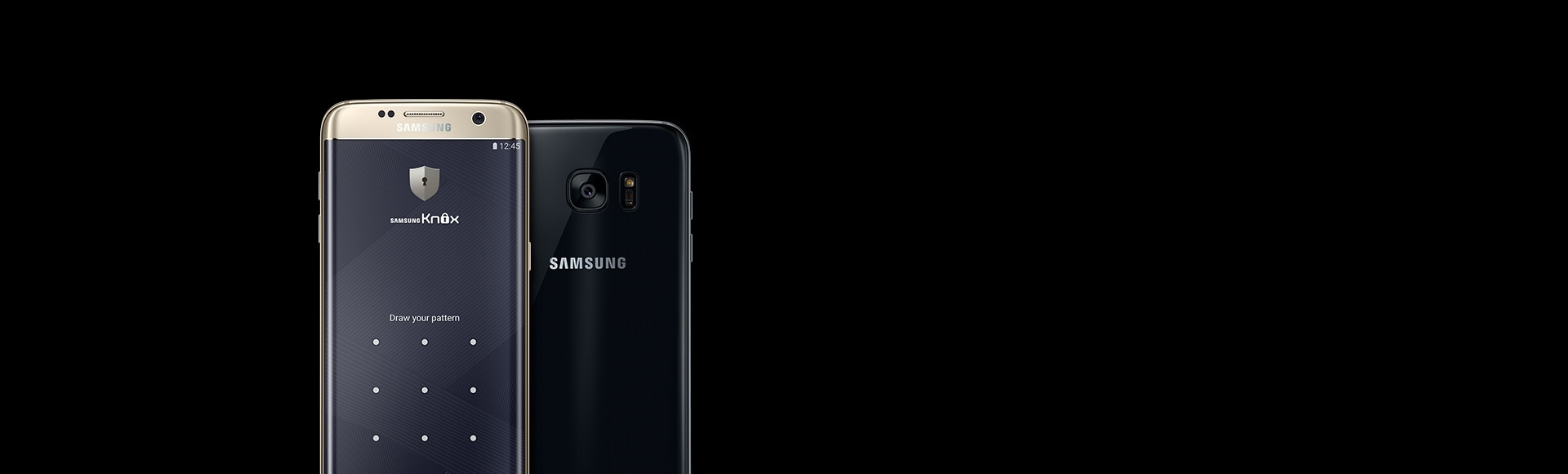 صفحه Samsung Knox روی یک Galaxy S7 edge که رو به جلو قرار گرفته، و دیگری که به پشت قرار گرفته است.