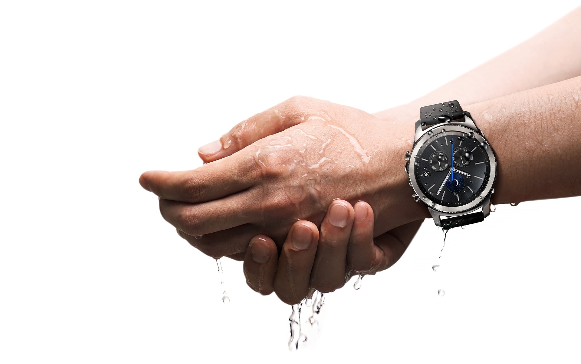 Image of a person washing hands while wearing Gear S3