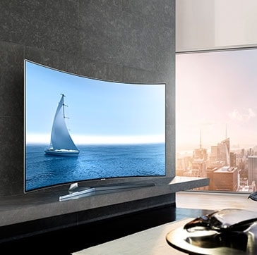 see large image of left perspective image of TV in a living room with sails onscreen.