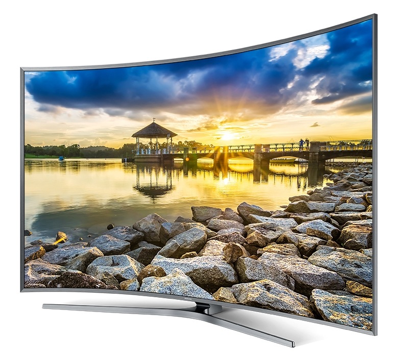 Jobboldali, távoli szögből a Samsung TV, egy részleteiben világos canyon-nal a képernyőjén.