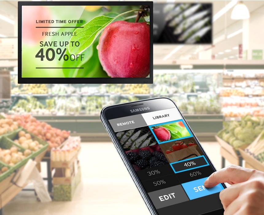 Gestisci il digital signage tramite wireless da dispositivo mobile, in qualsiasi momento e in qualsiasi luogo ti trovi

