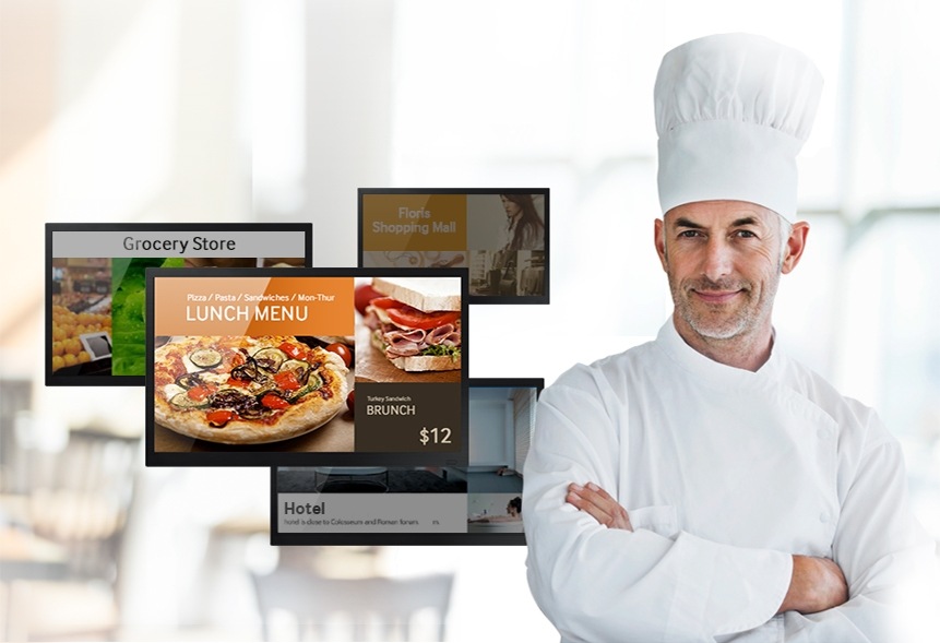 Gestisci facilmente del digital signage con interfaccia utente Home, strumenti e modelli semplificati
