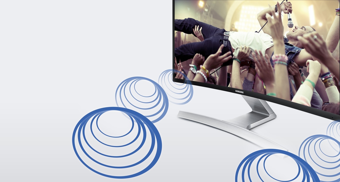 Entertainment content comes alive with stereo speakers built right into the curved screen